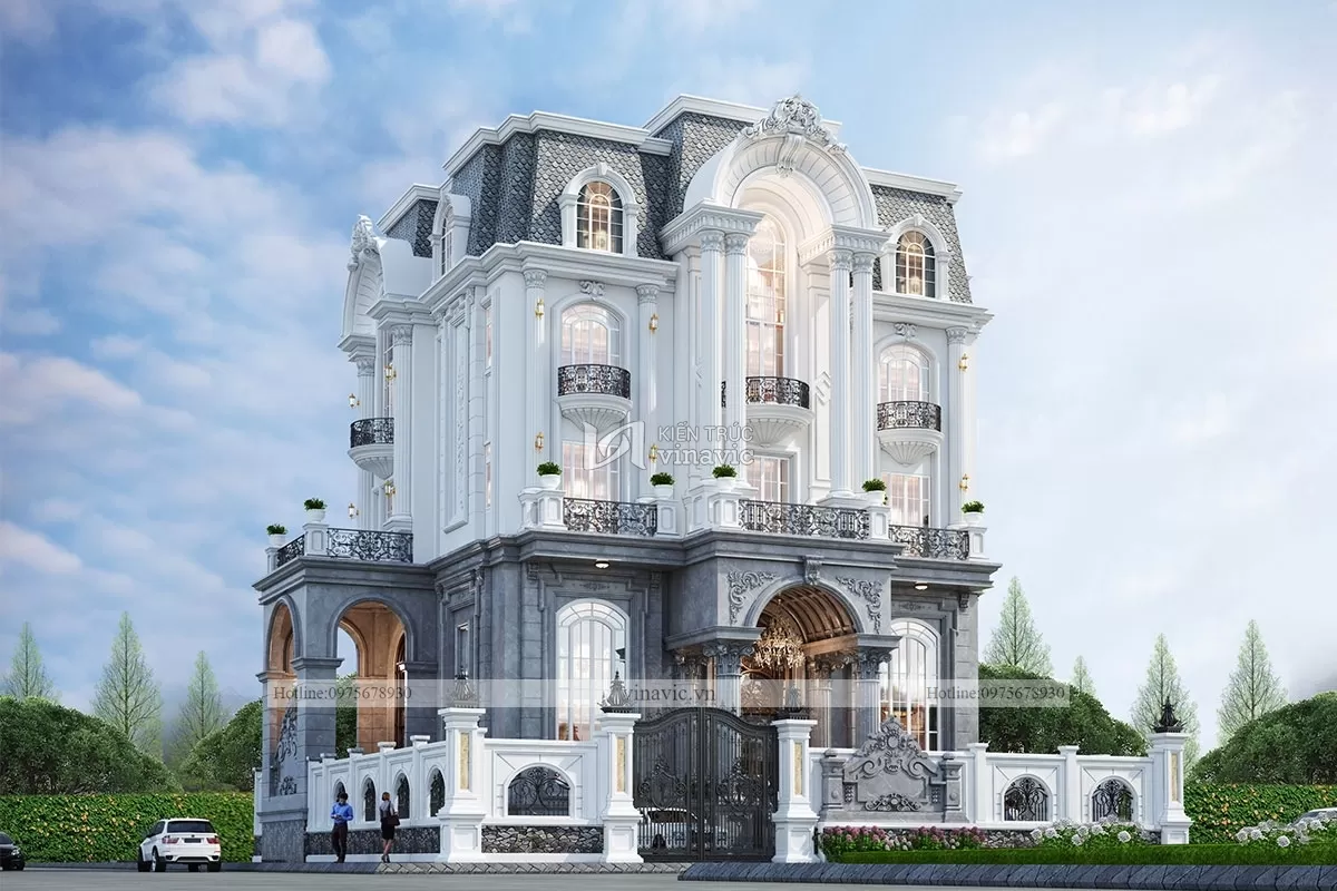 Thiết kế nhà biệt thự cổ điển 4 tầng rộng 15m sâu 15.5m