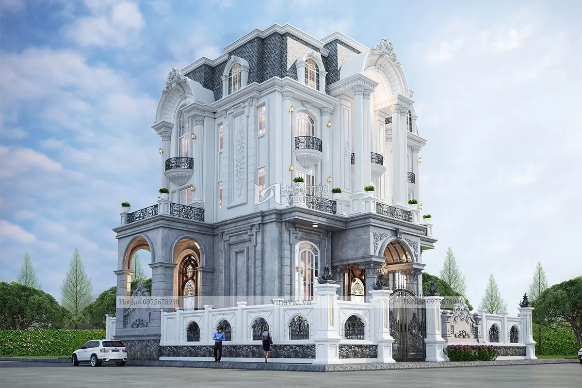 Thiết kế nhà biệt thự cổ điển 4 tầng rộng 15m sâu 15.5m