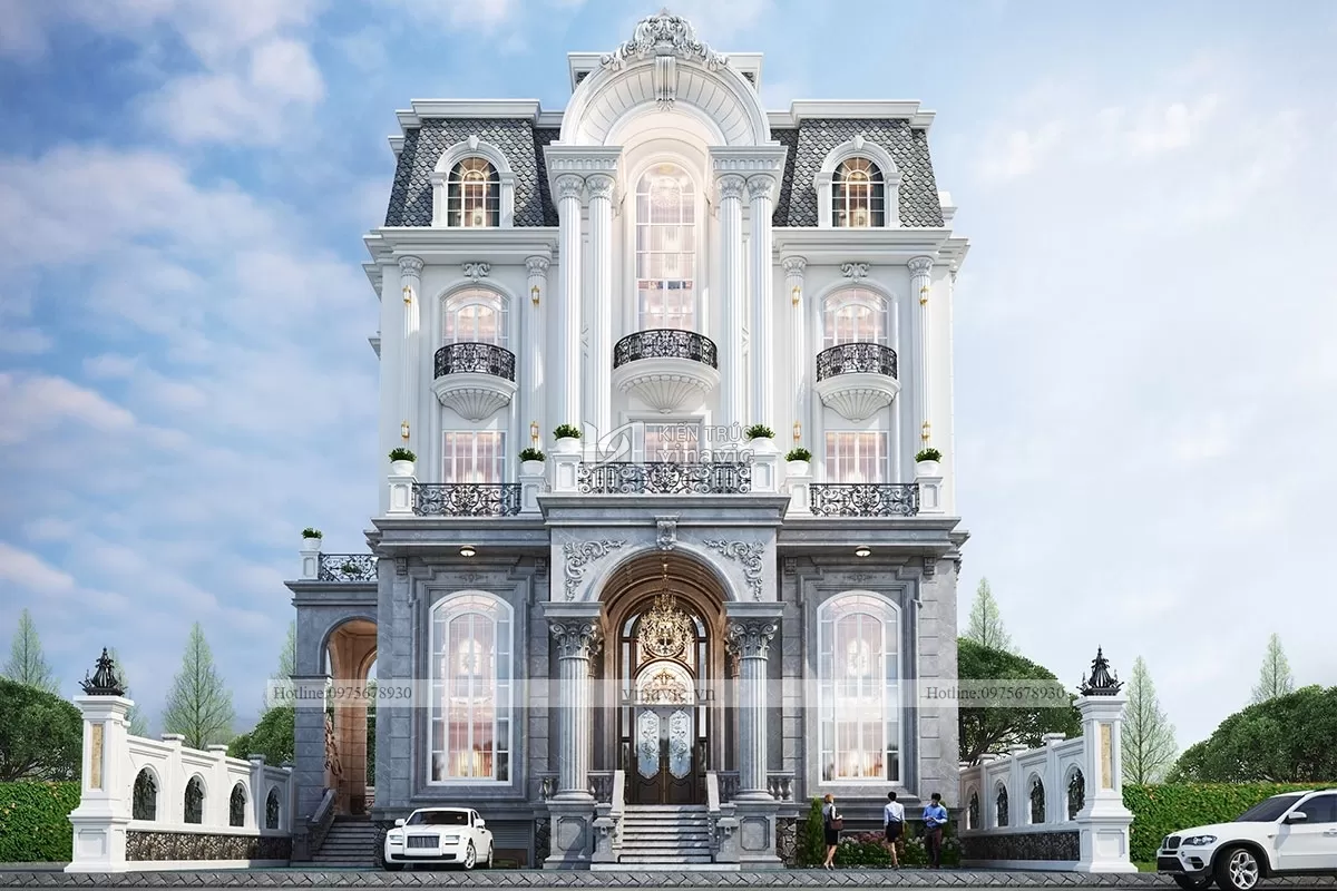 Thiết kế nhà biệt thự cổ điển 4 tầng rộng 15m sâu 15.5m