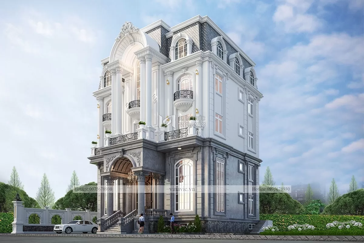 Thiết kế nhà biệt thự cổ điển 4 tầng rộng 15m sâu 15.5m