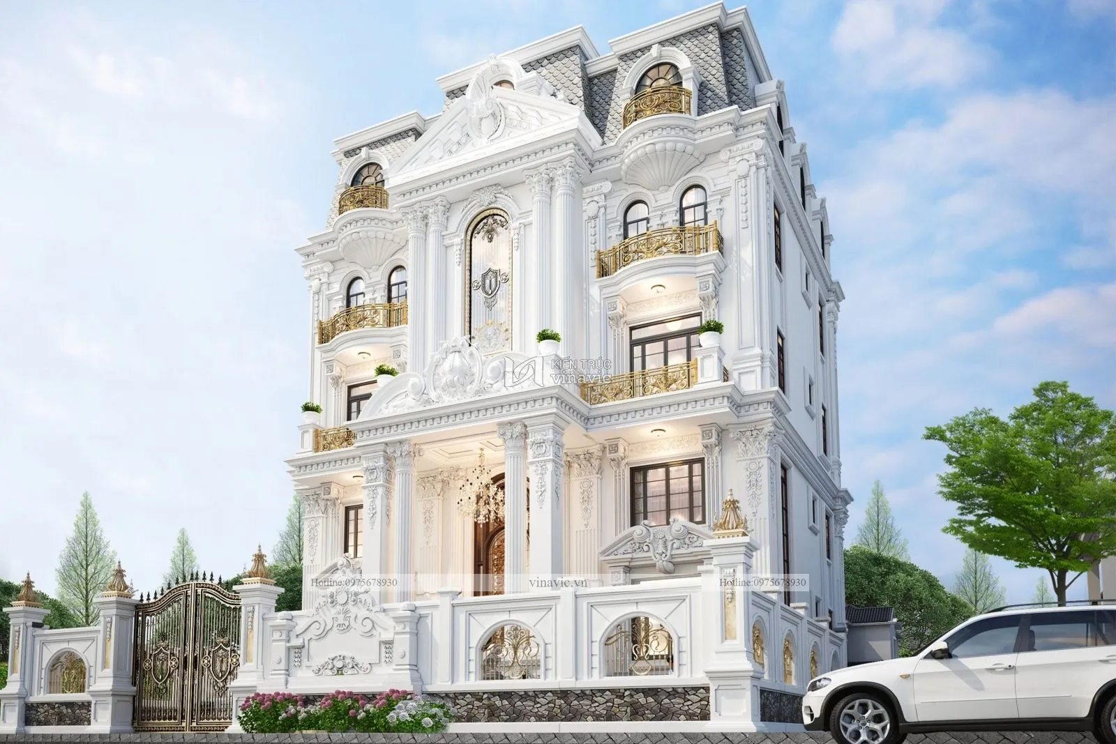 Thiết kế biệt thự 4.5 tầng phong cách cổ điển BT2129