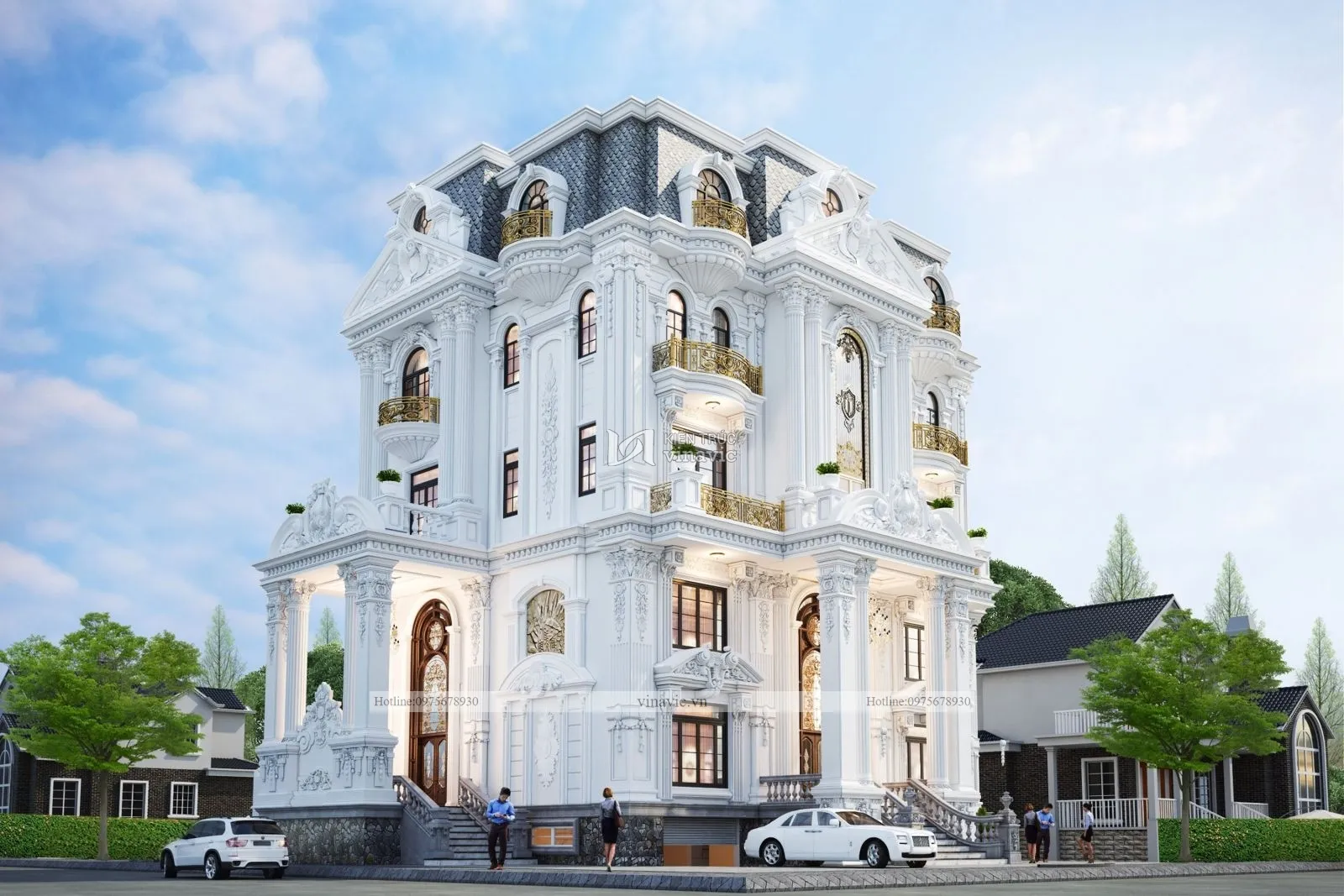 Thiết kế biệt thự 4.5 tầng phong cách cổ điển BT2129