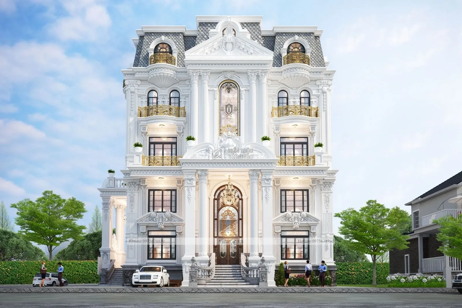 Thiết kế biệt thự 4.5 tầng phong cách cổ điển BT2129