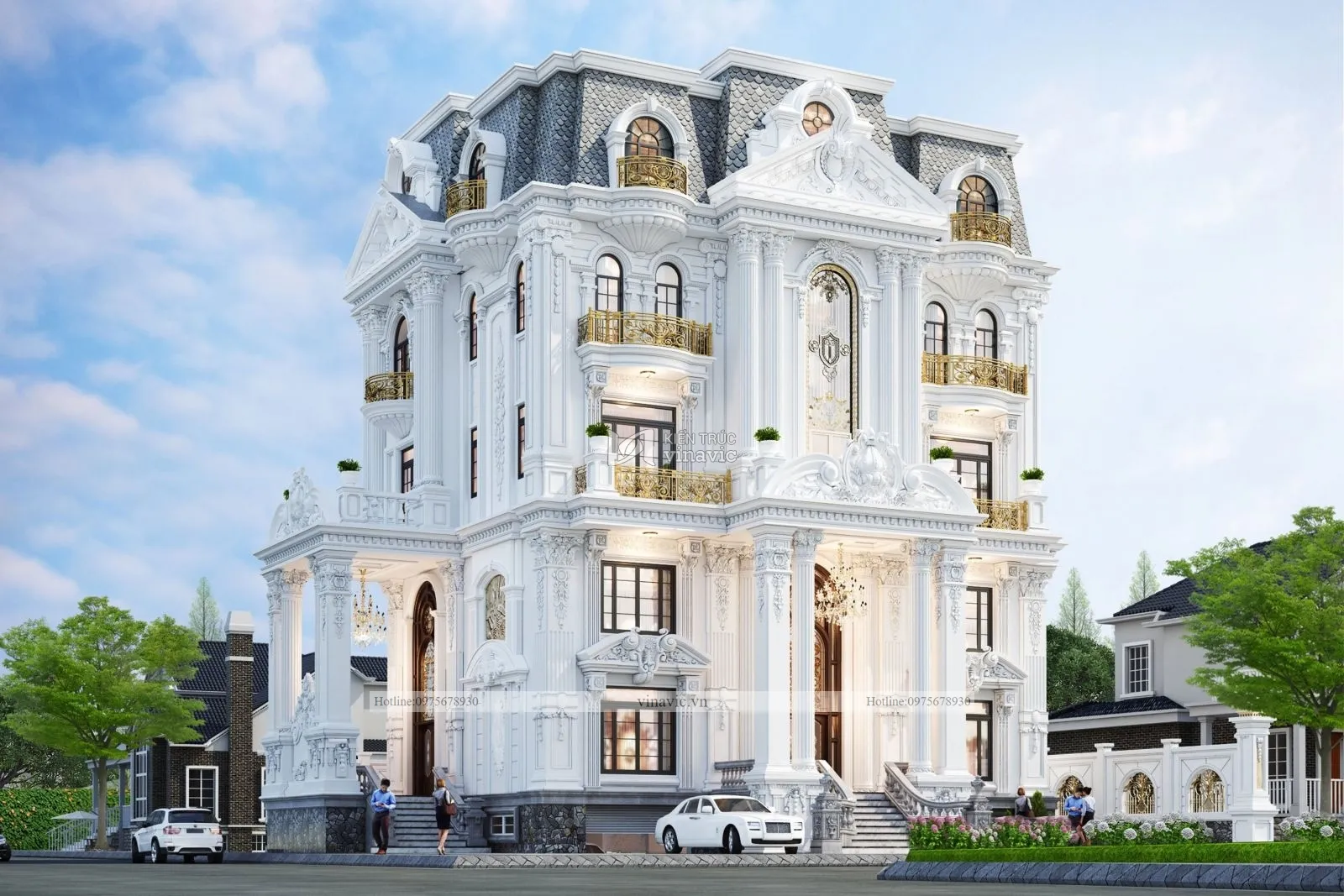 Thiết kế biệt thự 4.5 tầng phong cách cổ điển BT2129