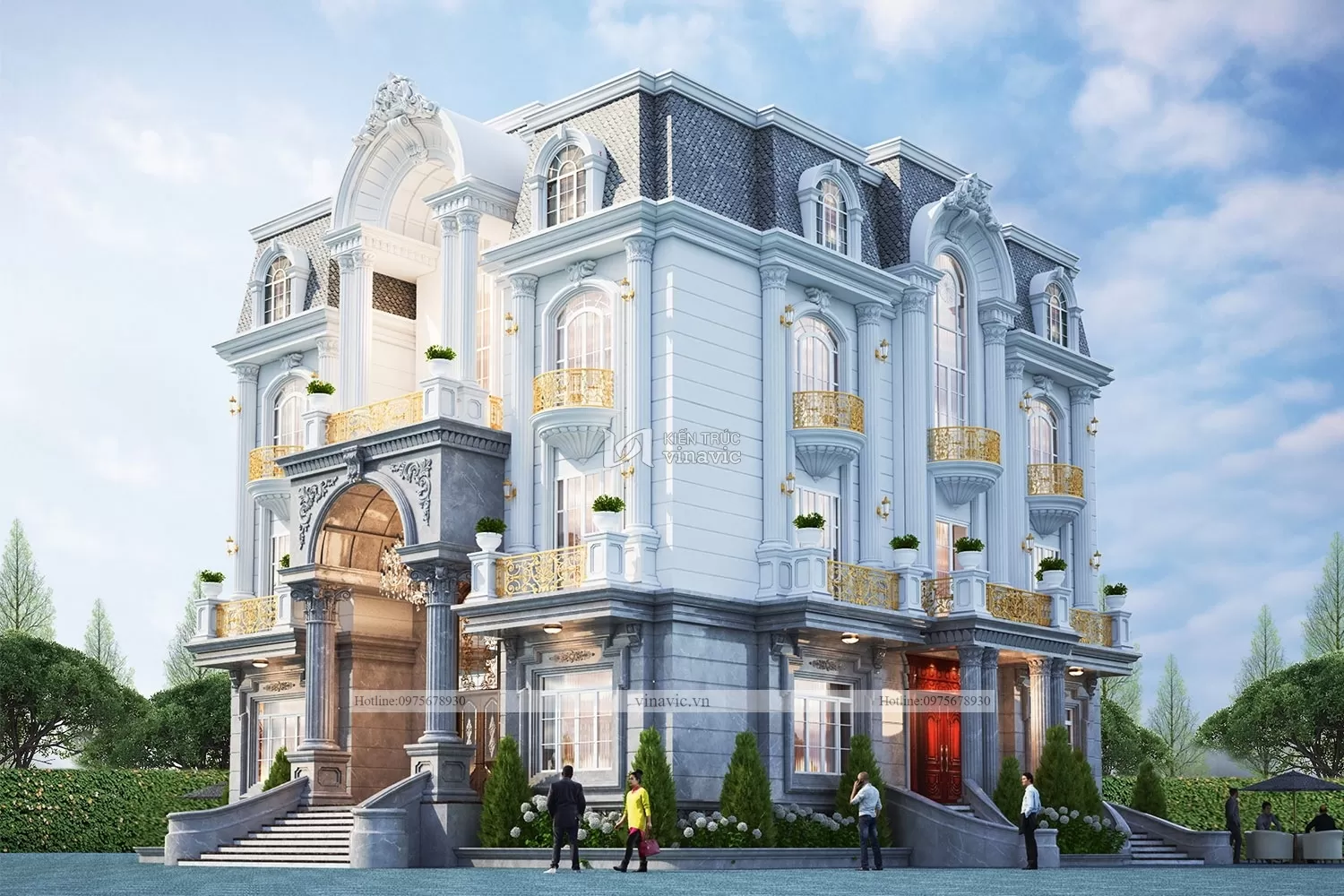 Mẫu nhà biệt thự tân cổ điển 4 tầng bt2131