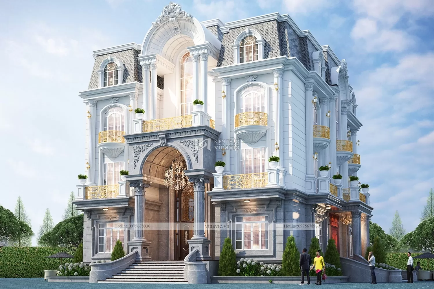 Mẫu nhà biệt thự tân cổ điển 4 tầng bt2131