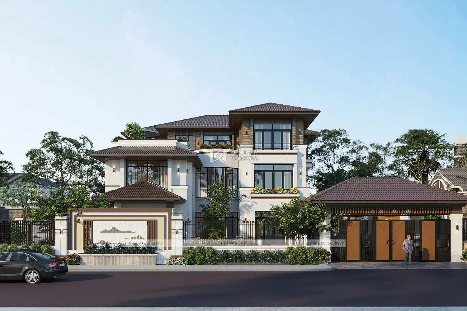 mẫu nhà 3 tầng 2 mặt tiền hiện đại lô góc