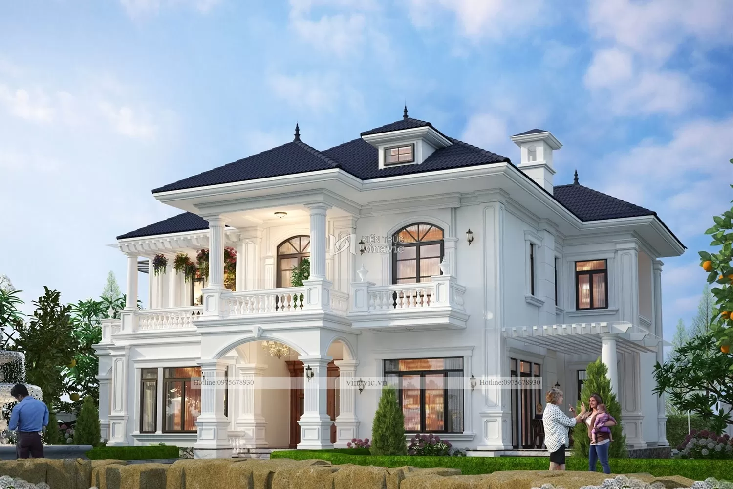 thiết kế biệt thự 2 tầng mái nhật phong cách tân cổ điển