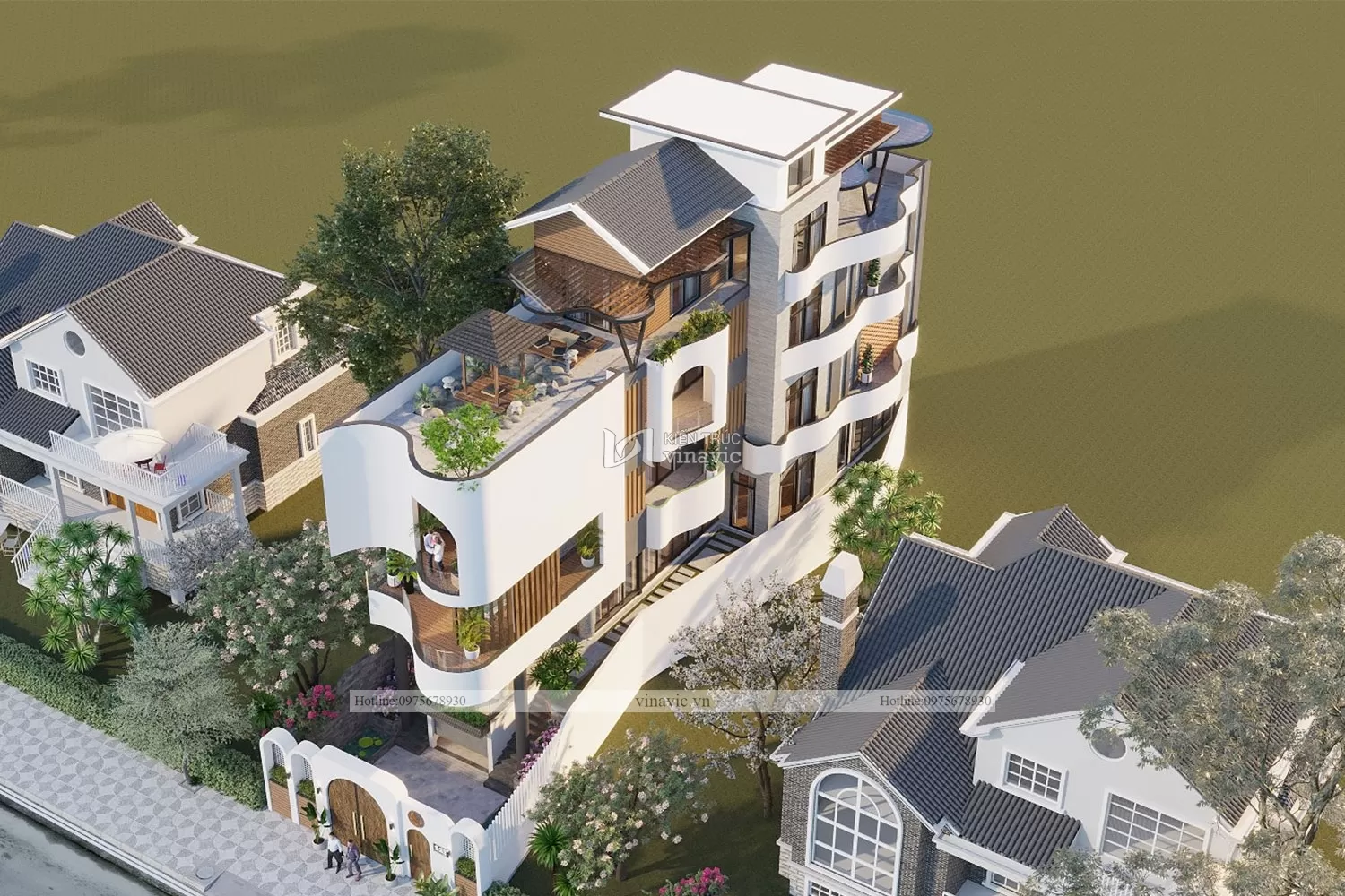 Mẫu nhà 3 tầng mái bằng 50m² kiến trúc độc đáo