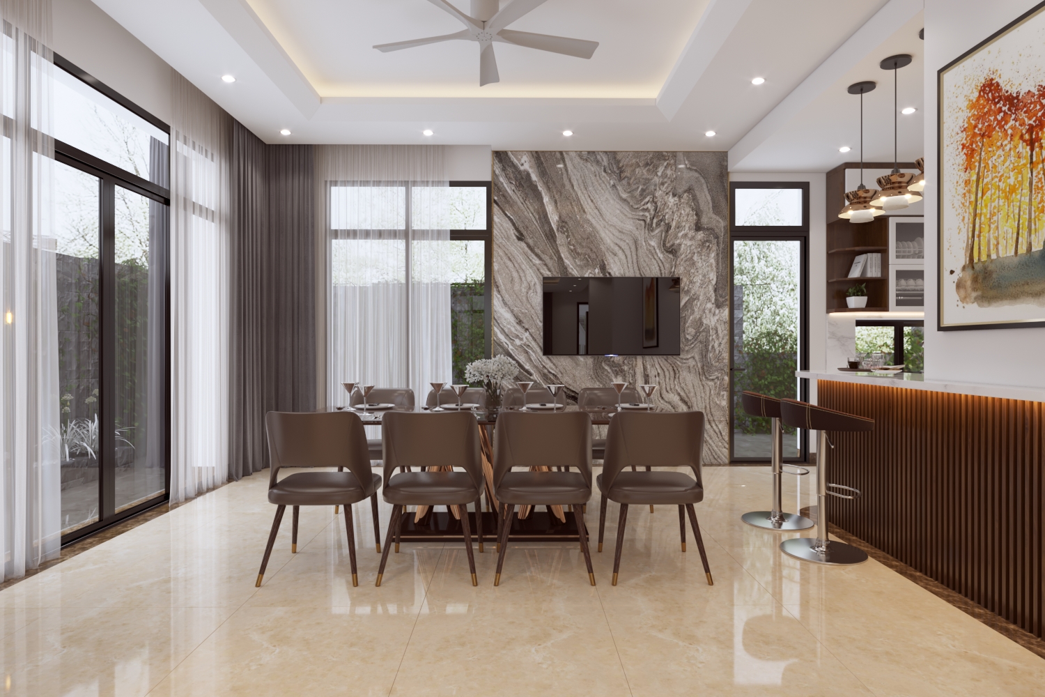 Thiết kế 3D nội thất biệt thự hiện đại ở Hải Dương NT2101