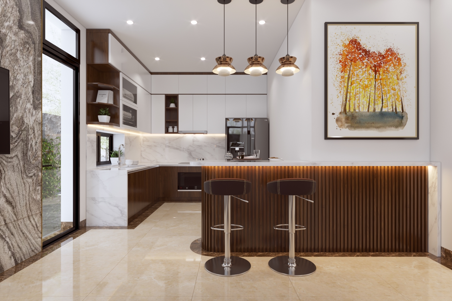 Thiết kế 3D nội thất biệt thự hiện đại ở Hải Dương NT2101