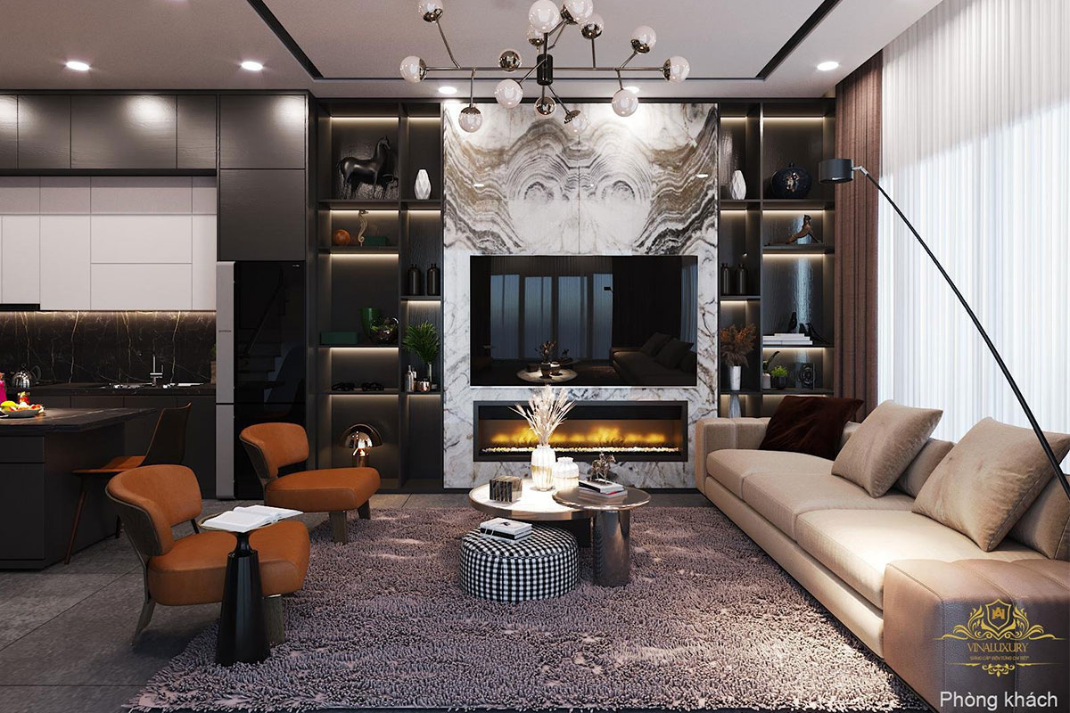 Nội thất phòng khách biệt thự song lập nt2103