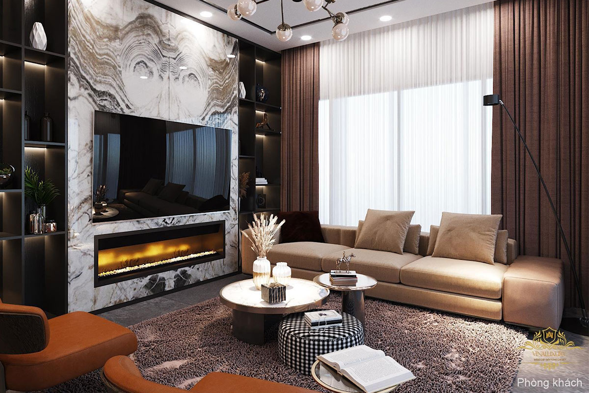 Nội thất phòng khách biệt thự song lập nt2103