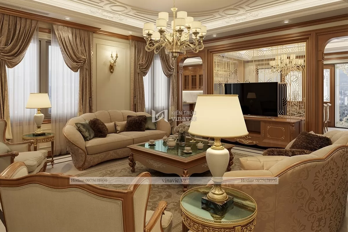 Thiết kế nội thất gỗ tự nhiên phong cách tân cổ điển nt2104