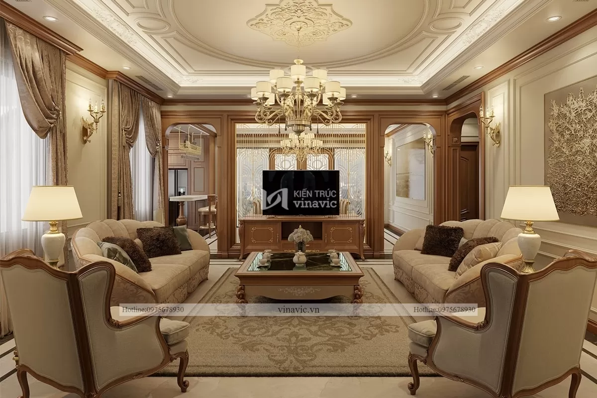 Thiết kế nội thất gỗ tự nhiên phong cách tân cổ điển nt2104