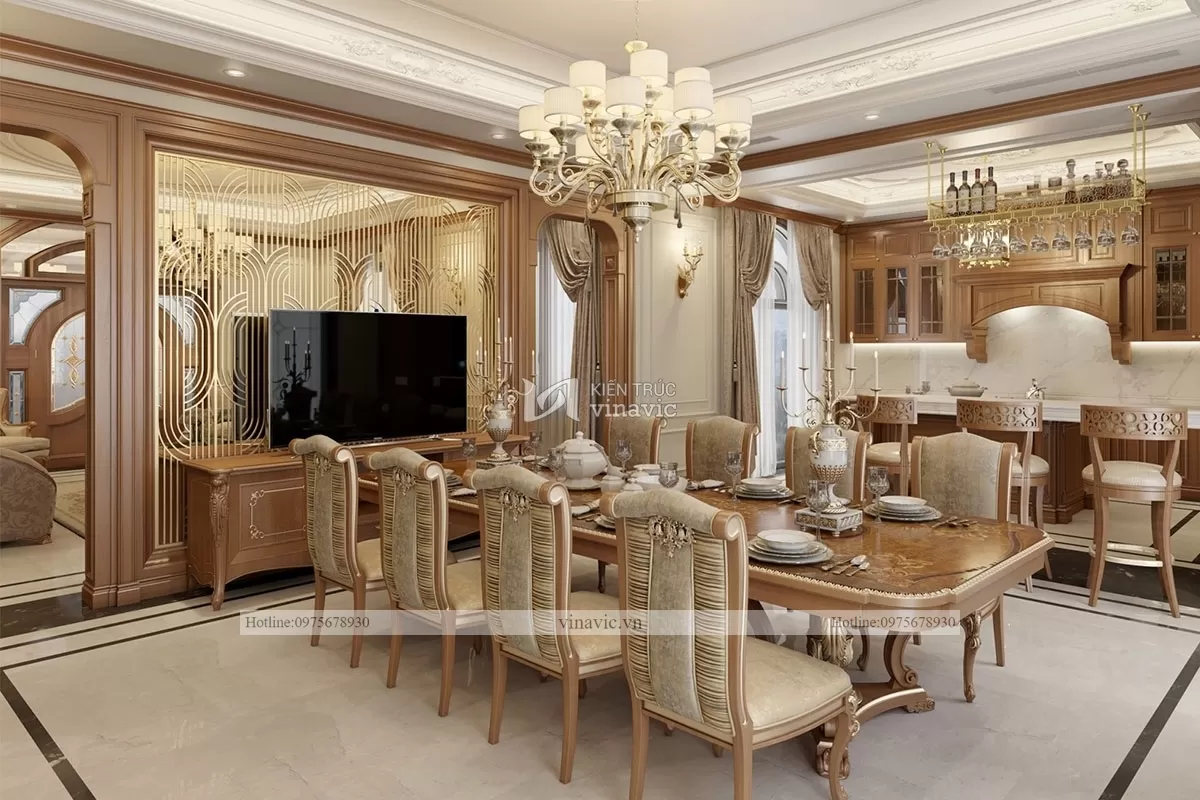 Thiết kế nội thất gỗ tự nhiên phong cách tân cổ điển nt2104