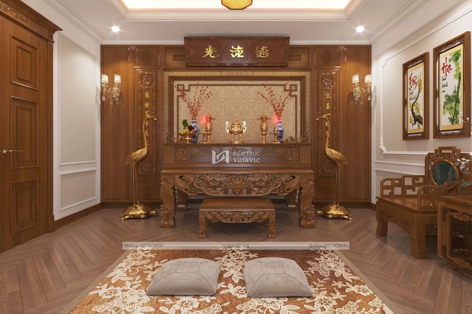 Thiết kế nội thất biệt thự 2 tầng view phòng thờ