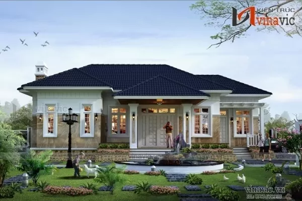Phối ảnh chính diện biệt thự 1 tầng 2 phòng ngủ