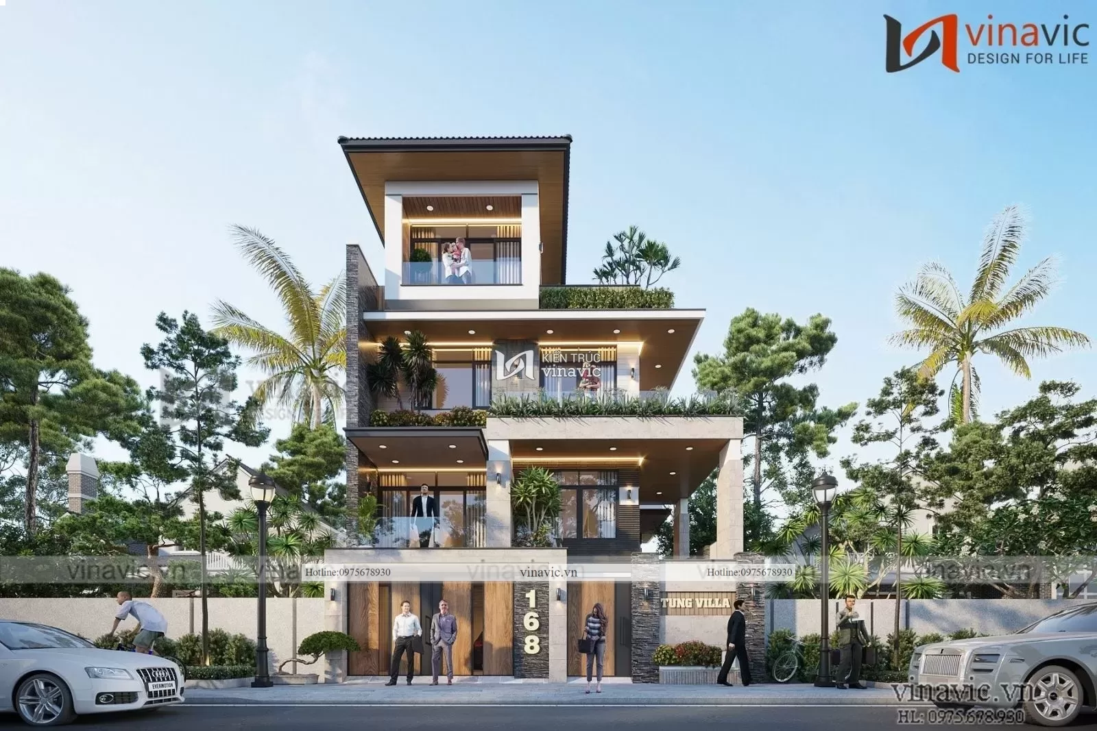 mặt tiền nội thất sang trọng của biệt thự 4 tầng có đường rộng trước nhà 