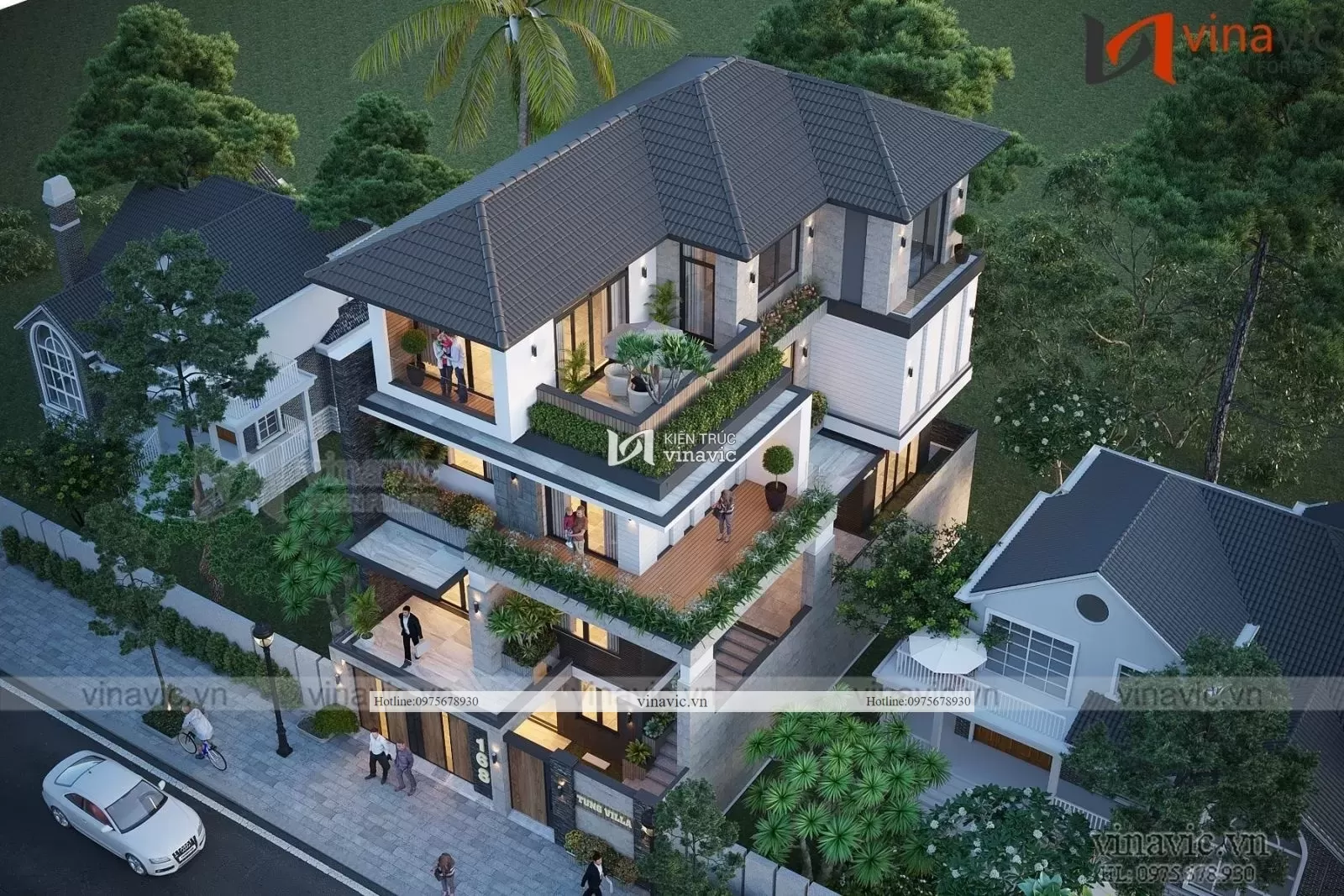 Toàn cảnh nhà mái Nhật mặt tiền 9m hiện đại nhìn từ trên cao