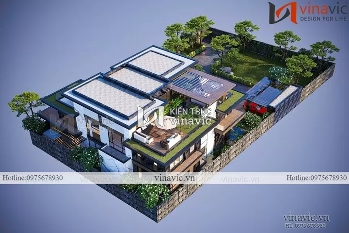 Mẫu biệt thự sân vườn 500m2 mái bằng hiện đại BT2224