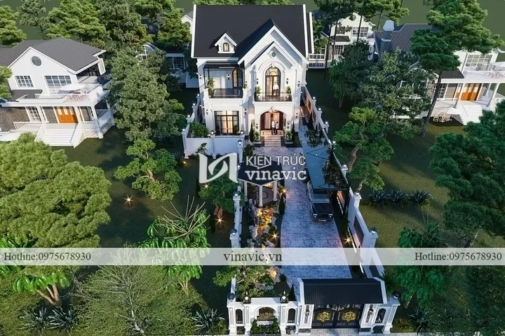 Cảnh quan sân vườn được ưu tiên thiết kế trong mẫu biệt thự tân cổ điển 2 tầng 