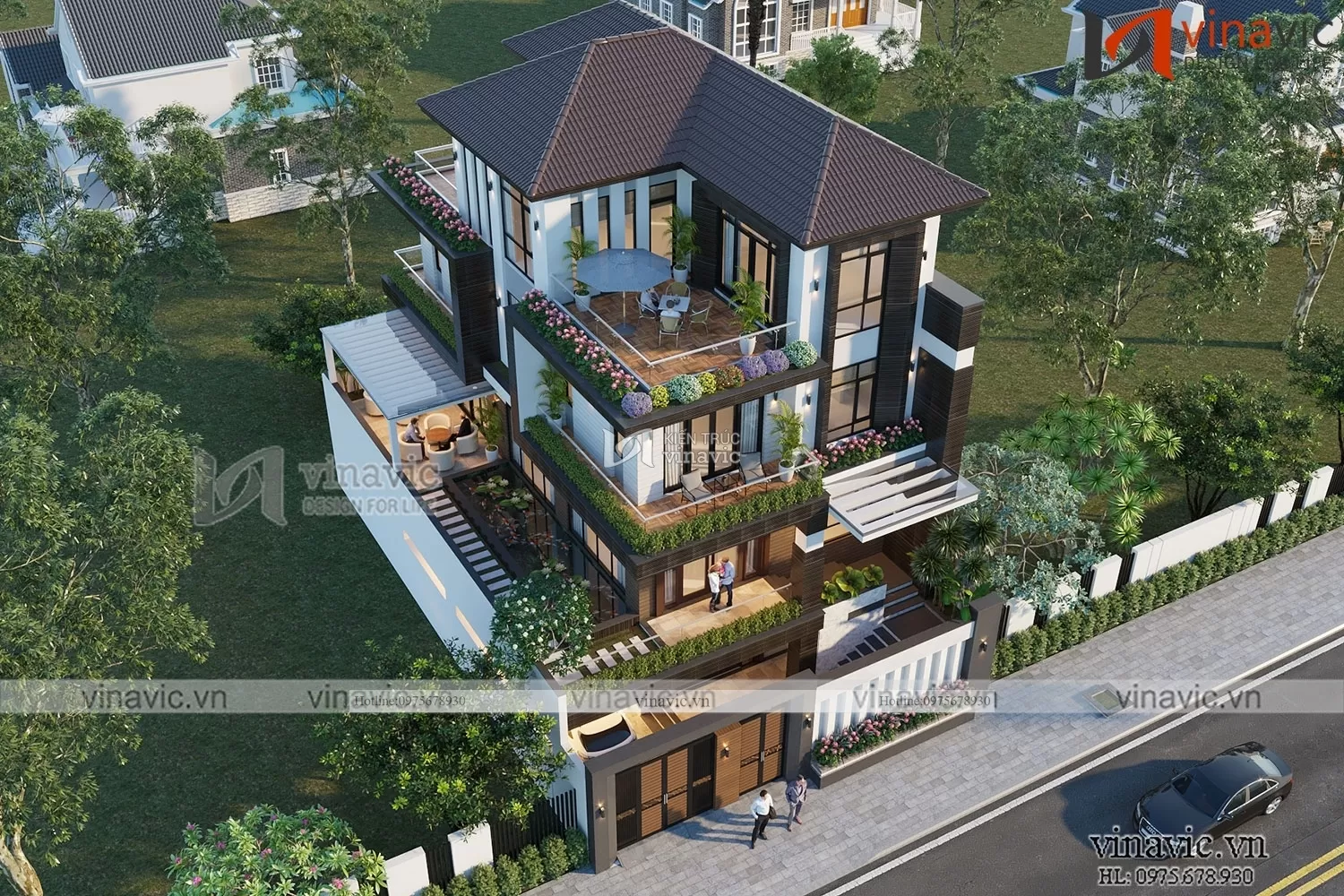 Biệt thự hiện đại 3.5 tầng mái Nhật