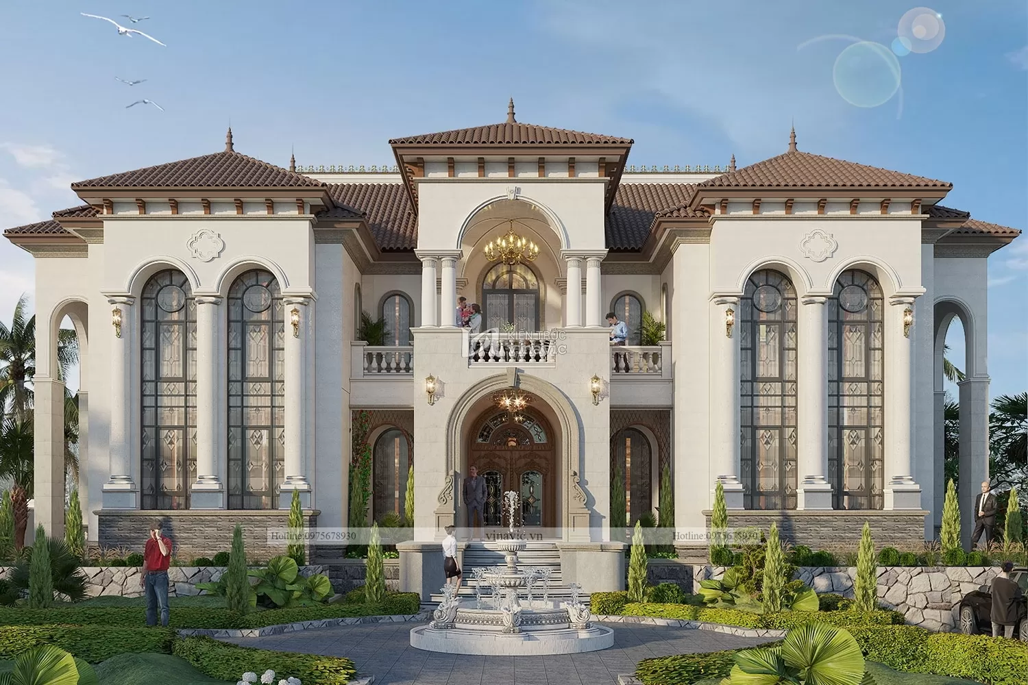 Mặt chính diện mẫu nhà Địa Trung Hải 2 tầng