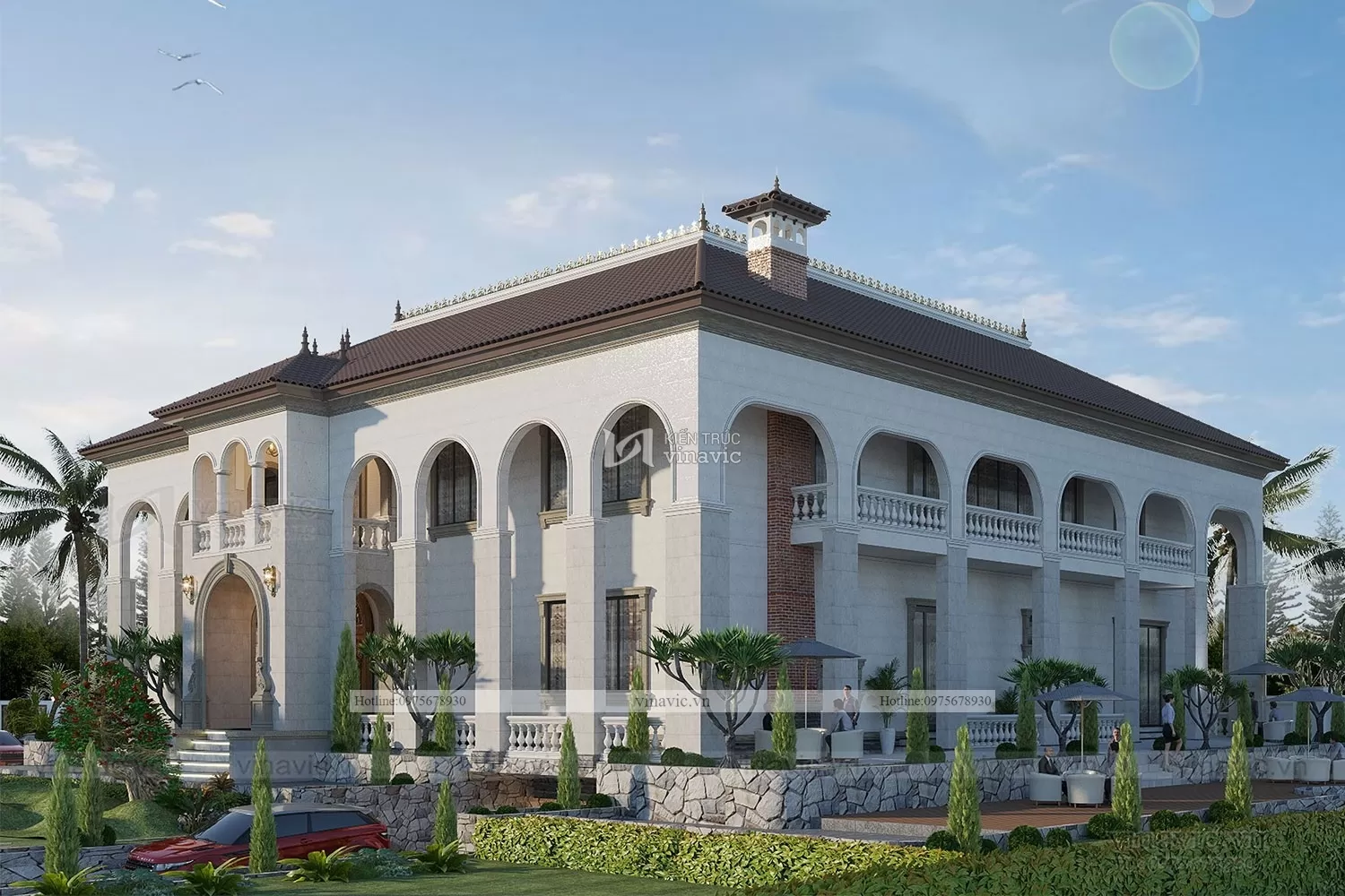 Mặt hông mẫu nhà địa trung hải 2 tầng