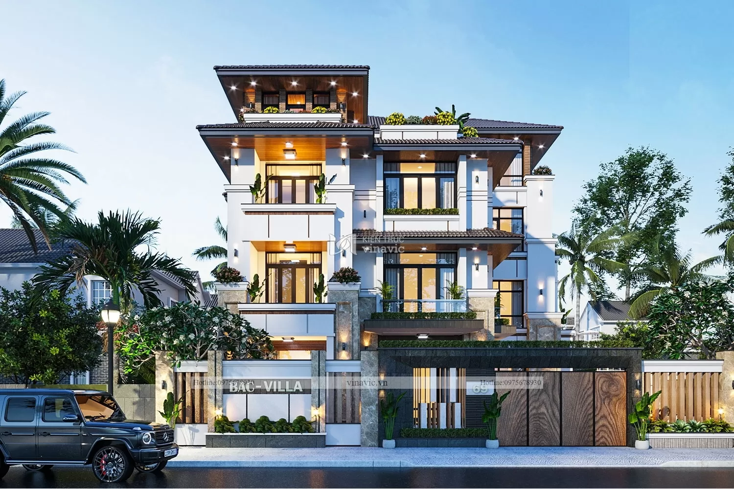 Góc nhìn chính diện mặt đường biệt thự 200m2 có kích thước 15x13m