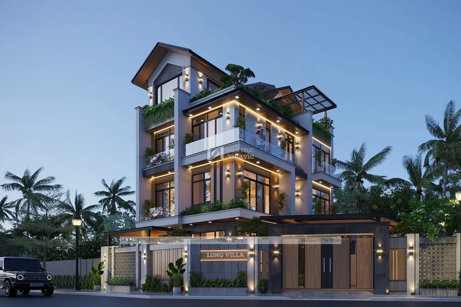 Phối cảnh về đêm mẫu nhà 100m2