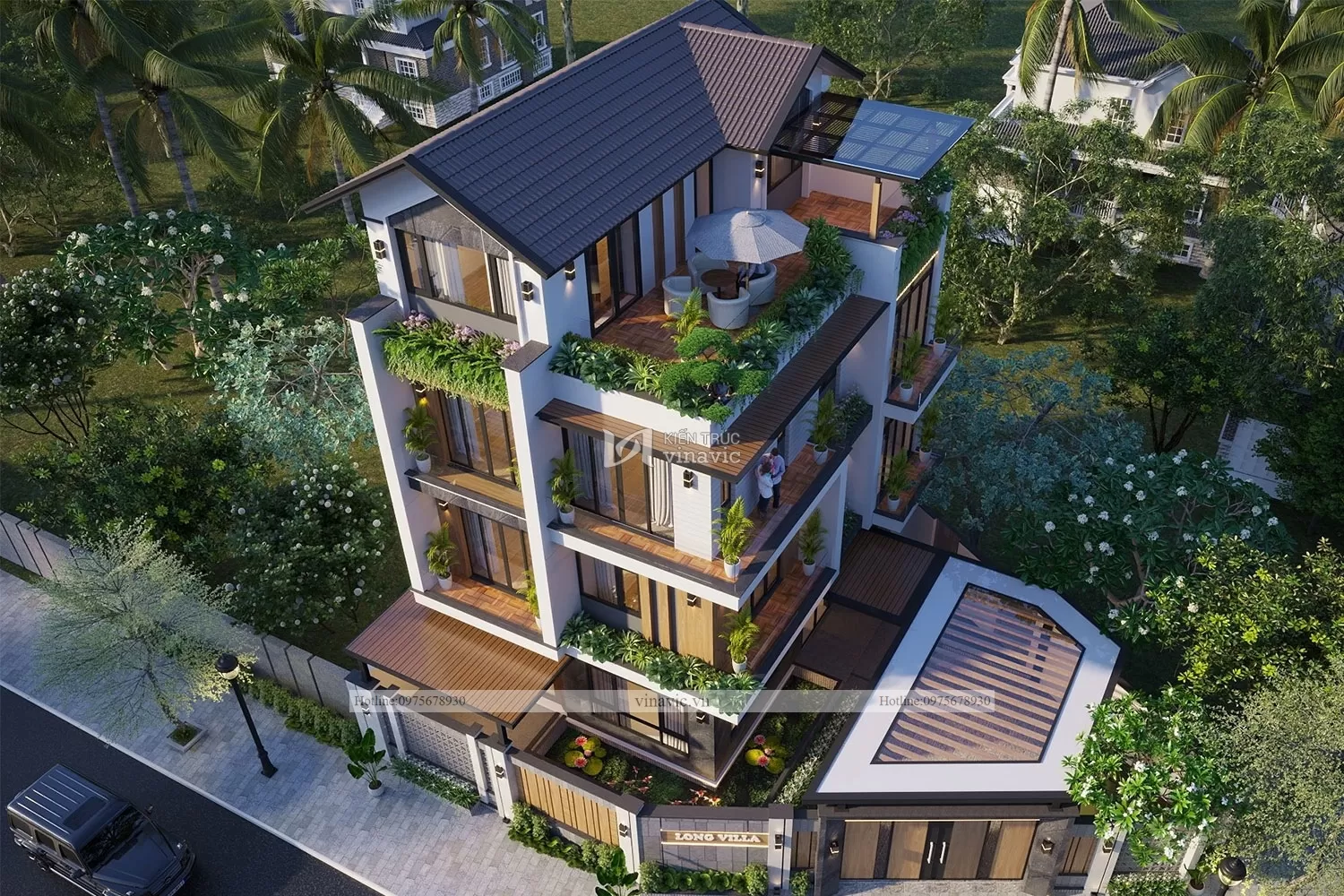 Phối cảnh tổng thể mẫu nhà 100m2 3 tầng