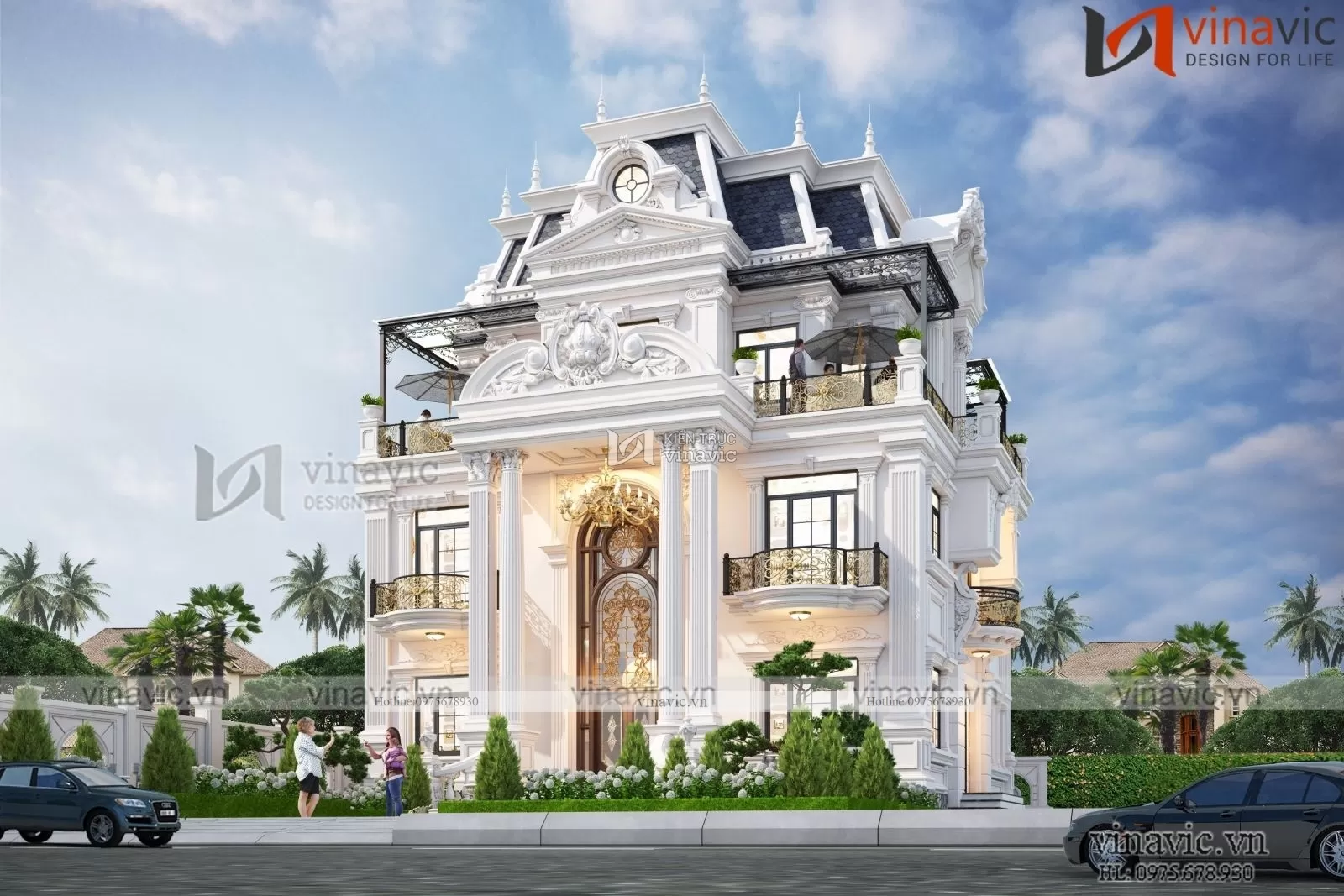 Đằng sau cửa chính mẫu biệt thự 3 tầng đẹp sang trọng