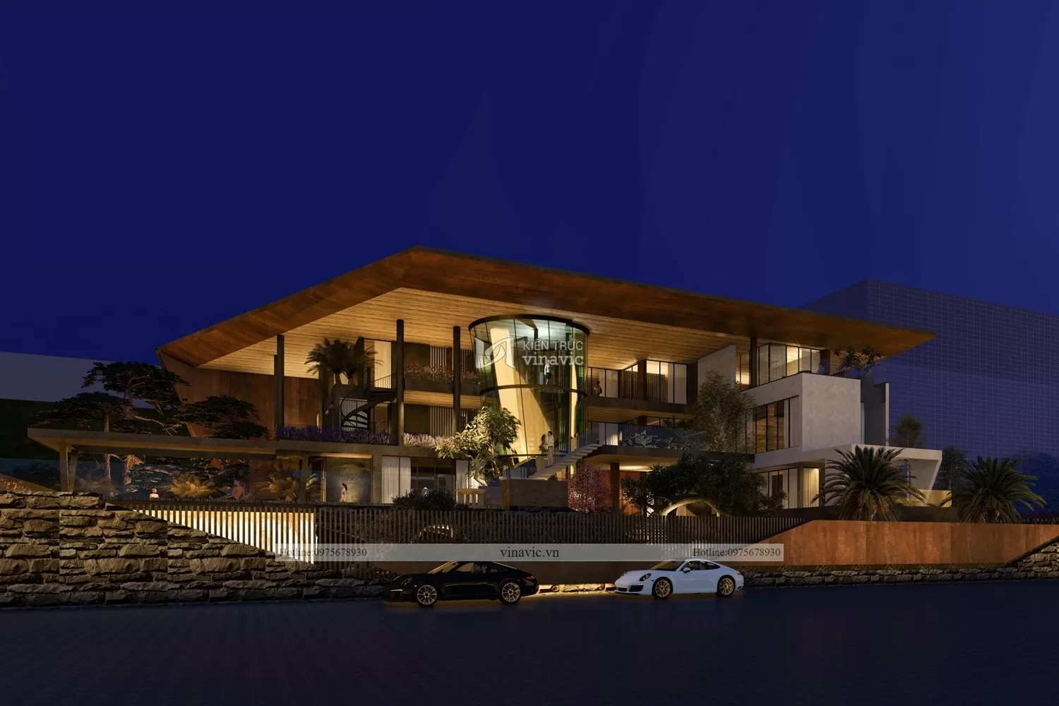 Cận cảnh khối liên thông nhà biệt thự đẹp dưới ánh đèn vàng 