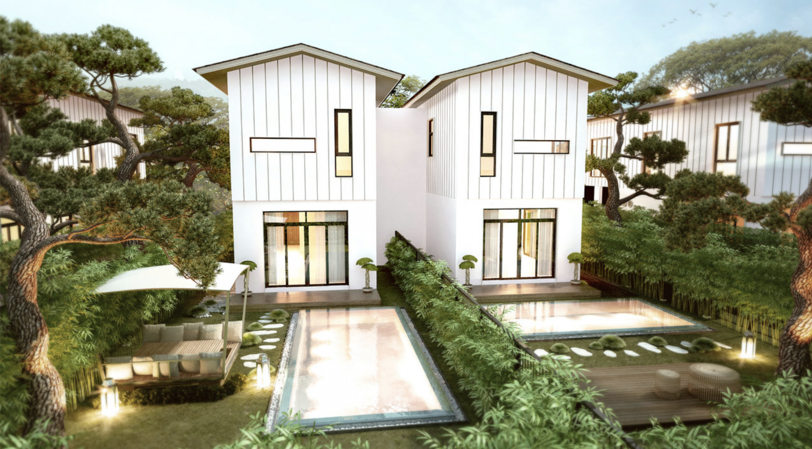 Biệt thự 2 tầng gồm 2 khối nhà ống liên kết độc đáo kiểu Nhật