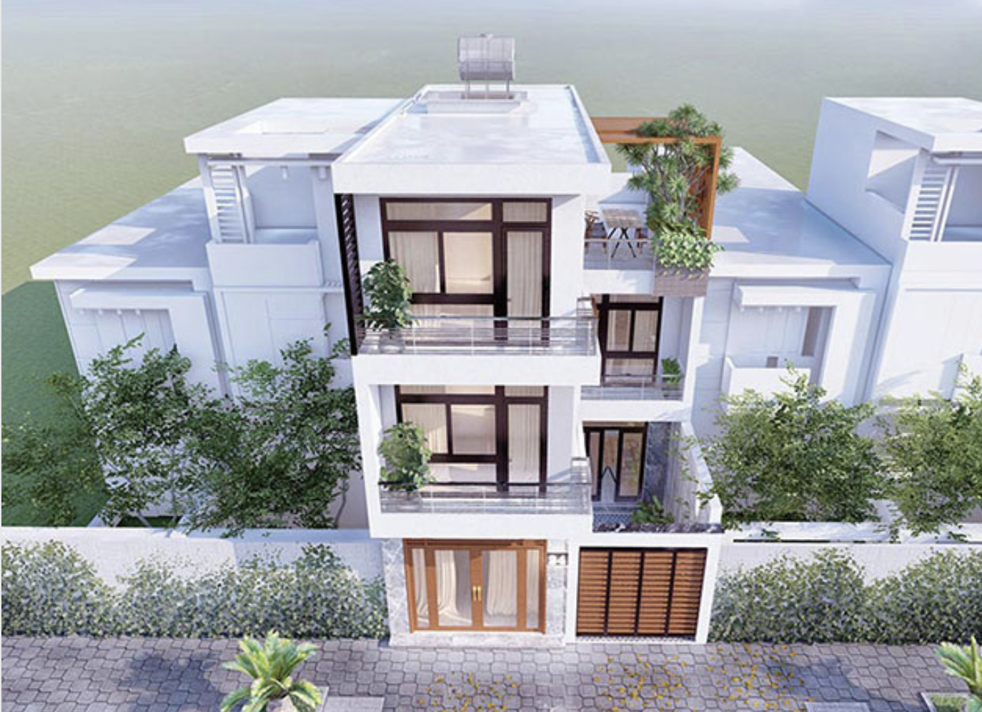 Mẫu biệt thự 3 tầng ở nông thôn thiết kế mái bằng có sân thượng đẹp