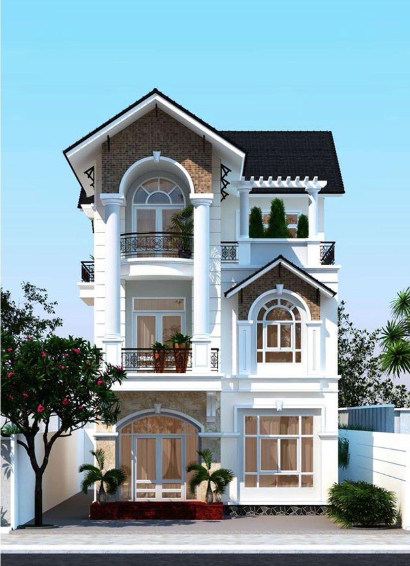 Biệt thự tân cổ điển 3 tầng ở nông thôn nổi bật với những nét vòm bán nguyệt