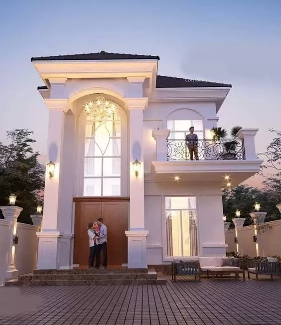 Mẫu nhà hình vuông đẹp 2 tầng kiểu Pháp lược giản hoạ tiết cầu kỳ 