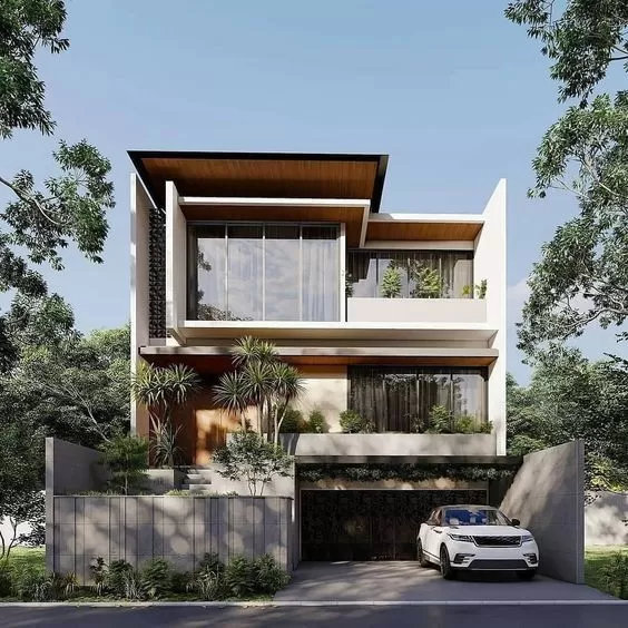 Thiết kế villa 2 tầng đẹp cá tính phong cách mái bằng