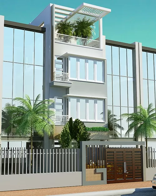 Nhà ống 3 tầng hiện đại với sân thượng đẹp – độc trồng nhiều cây xanh