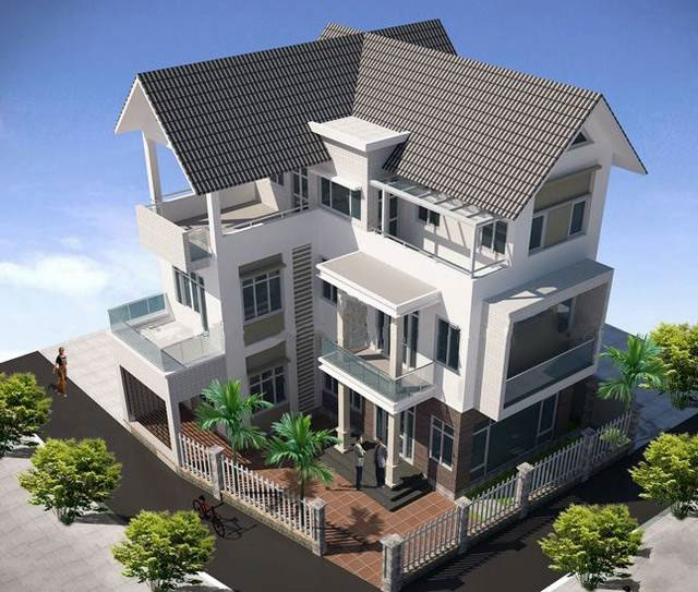 Nhà vườn nông thôn mái thái chữ L sân gạch đỏ