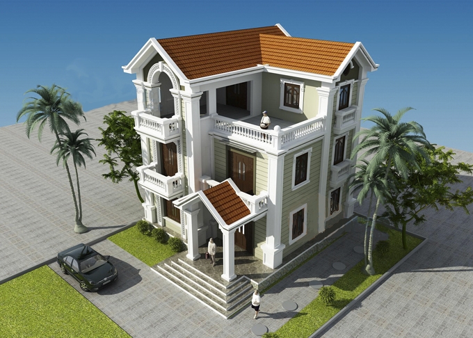 Biệt thự nhà vườn dáng chữ L thiết kế kiểu tân cổ điển không gian mở