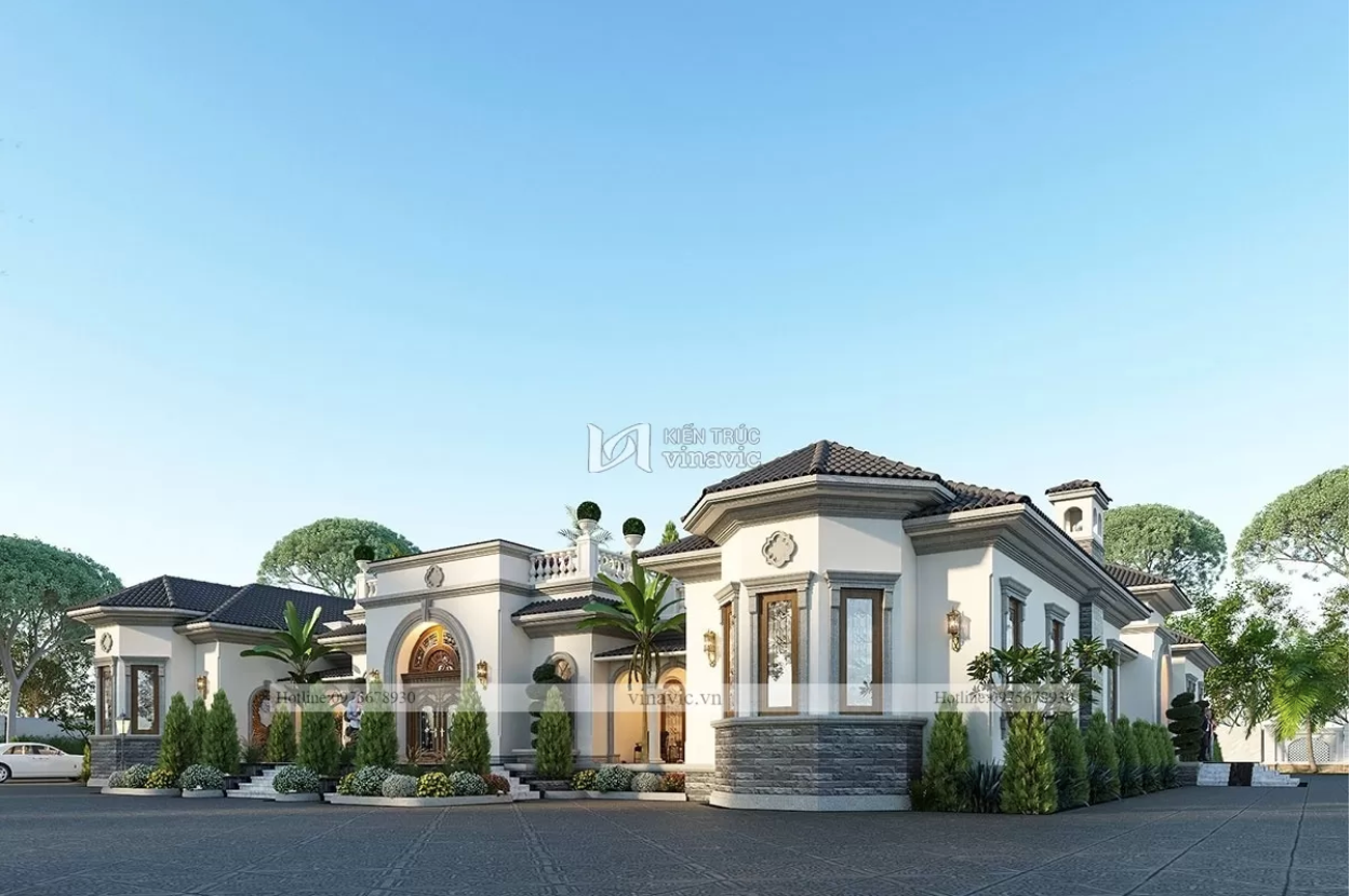 Biệt thự 1 tầng 4 phòng ngủ kiểu Địa Trung Hải kết hợp nghỉ dưỡng