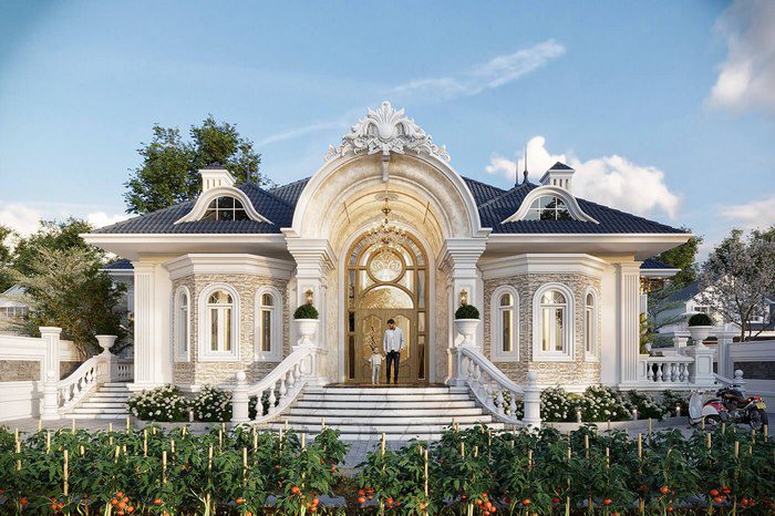 Mẫu nhà Pháp 1 tầng nổi bật với nghệ thuật tạo hình mái vòm bán nguyệt