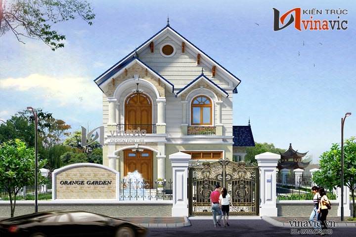 Mẫu nhà Pháp 2 tầng nổi bật với nghệ thuật tạo hình hoa sắt cổng chính, hàng rào