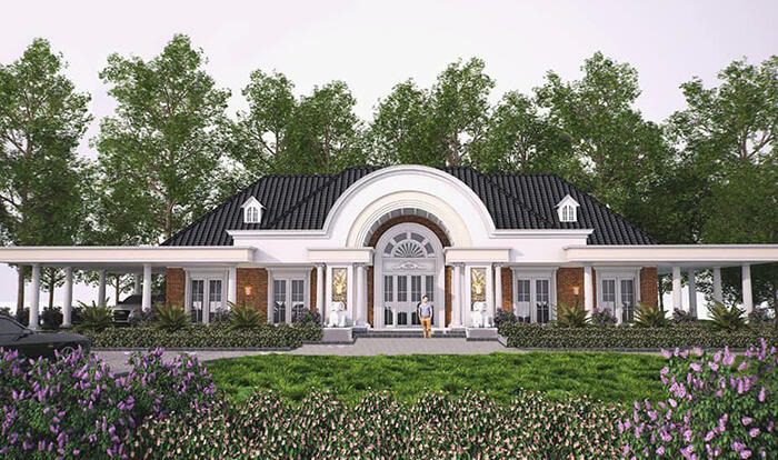 Thiết kế nhà vườn 1 tầng kiểu Pháp 4 phòng ngủ