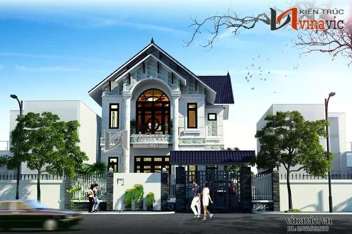 Nhà 2 tầng mái thái tại Hà Nội với thiết kế tân cổ điển