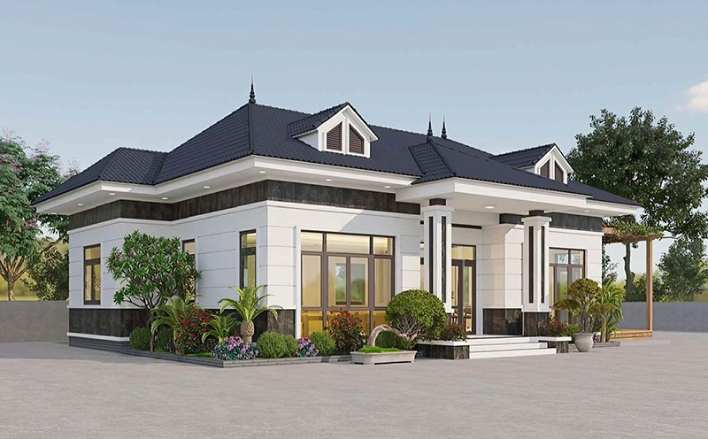 Biệt thự 1 tầng đẹp 150m2 mái nhật có sân vườn rộng