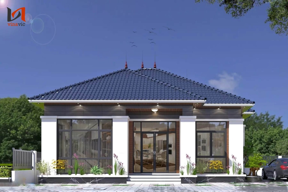 Nhà phố 1 tầng hình vuông mái nhật