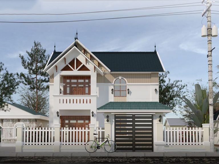 Mẫu nhà hiện đại 2 tầng có hàng rào đẹp ở khu đô thị